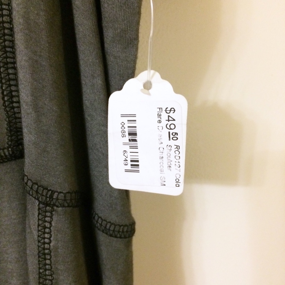 Charcoal Dark Grey Cold Shoulder Flare Dress - Picture 4 of 5